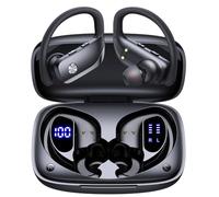 bmani Ear Buds Écouteurs sans fil Bluetooth avec affichage LED 80 heures d'autonomie, crochet supra-auriculaire avec micro, son stéréo, boutons de contrôle faciles, écouteurs de sport pour la course à