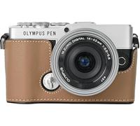 BMAOLLONGB E-P7 Étui fait main en cuir véritable avec dessous en métal pour Olympus Pen E-P7 avec dragonne Marron