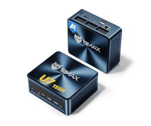BMAX B11Power AI Mini PC, Win 11 Pro, Intel Core Ultra 7 155H (jusqu'à 4,8GHz), Arc Graphics, 24Go LPDDR5 1To SSD, Mini Ordinateur de Bureau, Triple écran 4K, WiFi 6, BT 5.2, Type-C,Mini PC Gaming