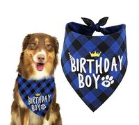 Bmeigo Bandana pour chien pour anniversaire, bandanas à carreaux bleus pour animal domestique, motif patte de pattes, ensemble écharpe triangulaire mignonne réglable pour chiens de taille moyenne et