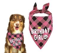 Bmeigo Bandana pour chien pour anniversaire, bandanas à carreaux roses pour animal domestique, motif patte de pattes, écharpe triangulaire mignonne réglable pour chiens de taille moyenne et grande
