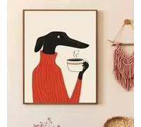 BMGKYAGL 1 affiche murale sur toile représentant un lévrier fantaisiste buvant du café - Affiche minimaliste moderne (60 x 90 cm, sans cadre)