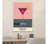 BMGKYAGL 1 poster mural moderne représentant un verre à martini avec une boisson rose et des tranches de citron, décoration murale (60 x 90 cm/sans cadre)