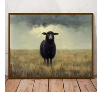 BMGKYAGL 1 toile imprimée « Mouton noir chic », décoration de ferme vintage, affiche murale pour salon et chambre (50 x 70 cm/sans cadre)