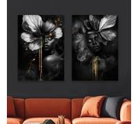 BMGKYAGL Affiche abstraite noire et or représentant un portrait de femme ; impression d'art élégante sur toile, style esthétique sombre (60 x 90 cm x 2 / sans cadre)