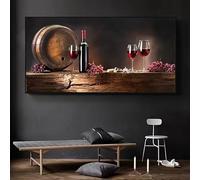BMGKYAGL Affiche artistique sur toile, peinture vintage classique de verre et de tonneau de vin rouge, décoration murale (20x40cm/sans cadre)
