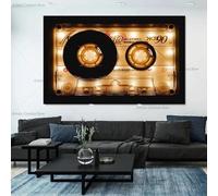 BMGKYAGL Affiche de cassette audio brillante de style néon, art mural de musique rétro, impression sur toile, peinture pour la maison, 80 x 140 cm, sans cadre