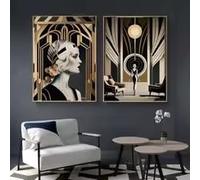 BMGKYAGL Affiche de fête style Art Déco rétro, tableau abstrait sur toile, décoration intérieure vintage pour maison ou hôtel (60 x 90 cm x 2 / sans cadre)