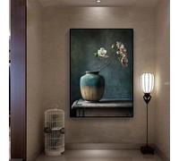 BMGKYAGL Affiche de vase en céramique bleu et blanc, nature morte, esthétique, fleur, style moderne, décoration d'intérieur traditionnelle, 60 x 90 cm, sans cadre
