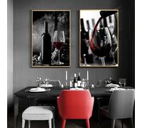 BMGKYAGL Affiche de vin, décoration de cuisine, cave, manoir, verre de vin rouge, toile, affiches et impressions pour décoration de salon (20 x 30 cm x 2, cadre intérieur)