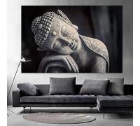 BMGKYAGL Affiche en noir et blanc représentant une statue de Bouddha en méditation, impression sur toile, art mural bouddhiste, décoration intérieure (60 x 80 cm/cadre intérieur)