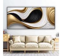 BMGKYAGL Affiche et impressions abstraites de lignes noires, dorées et blanches, images d'art mural, peinture sur toile pour décoration de salon, cadre 90x180 cm