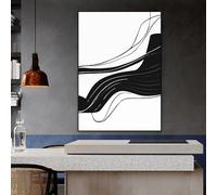 BMGKYAGL Affiche imprimée d'art au trait, dessin au trait, noir et blanc, art abstrait minimaliste, peinture moderne, décoration intérieure (80 x 120 cm/cadre intérieur)