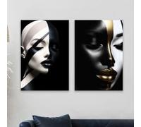 BMGKYAGL Affiche murale africaine, portrait abstrait de femme en noir et or, impression sur toile, style esthétique sombre, décoration de chambre (60 x 90 cm x 2 / cadre intérieur)