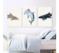 BMGKYAGL Affiche murale d'animaux de dessin animé, affiches et impressions de requins, image de maternelle, art mural de crèche pour décoration d'enfants, 40 x 60 cm x 3 cadres