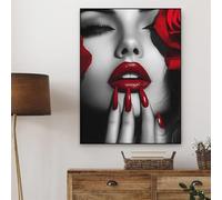 BMGKYAGL Affiche murale Femme aux lèvres rouges, impression d'art mural femme sexy, affiche tendance ongles rouges, peinture sur toile, décoration murale pour chambre (60x90cm/cadre intérieur)