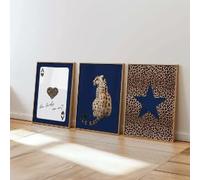 BMGKYAGL Affiche murale rétro léopard à motif étoile et boule porte-bonheur (80 x 120 cm x 3 / sans cadre)