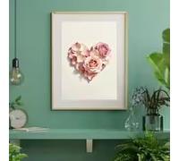 BMGKYAGL Affiche murale romantique en forme de cœur de roses rouges, style minimaliste moderne, impression sur toile pour la décoration du salon (20 x 30 cm/cadre intérieur)