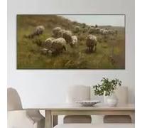 BMGKYAGL Affiche murale sur toile représentant un groupe de moutons broutant l'herbe, décoration tendance pour la maison, pour les amis, la famille et le salon (40 x 80 cm, sans cadre)