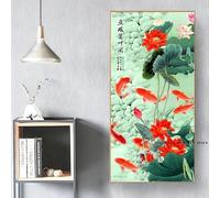 BMGKYAGL Affiche murale sur toile représentant un poisson koï traditionnel dans un étang de lotus, décoration d'intérieur, style oriental élégant (90 x 180 cm, cadre intérieur)