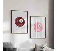 BMGKYAGL Affiche Preppy Art Lucky n°8 Boules de billard, peinture minimaliste, impression sur toile, tableau mural pour couples, 50 x 70 cm, sans cadre