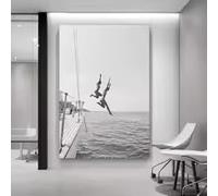 BMGKYAGL Affiche rétro tendance années 80 en noir et blanc, toile imprimée représentant un voilier, un yacht et un saut en mer en été, pour la décoration du salon (30 x 45 cm, sans cadre).