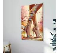 BMGKYAGL Affiche sur toile, art vintage, élégants talons hauts à motifs floraux, décoration idéale pour la maison, la chambre, le bureau ou le salon (70 x 100 cm/cadre intérieur)