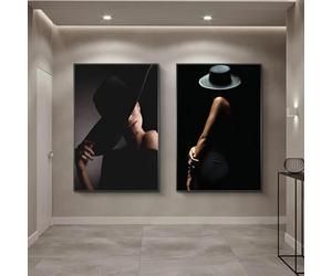BMGKYAGL Affiche sur toile de mode élégante femme noire, décoration de salon, peinture esthétique abstraite, décoration d'intérieur, 80 x 120 cm, sans cadre