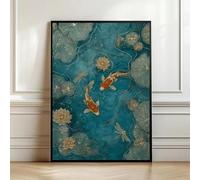 BMGKYAGL Affiche sur toile imprimée avec poissons koi, étang vert, lotus et libellules - Décoration murale zen pour chambre à coucher (20 x 30 cm/Cadre intérieur)