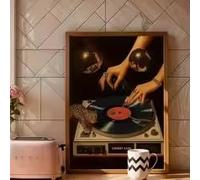 BMGKYAGL Affiche sur toile imprimée léopard avec tourne-disque vinyle rétro, style vintage sombre, pour salon ou chambre, décoration murale (60x90cm/sans cadre)