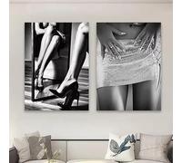 BMGKYAGL Affiche talons hauts noir et blanc, impression mode, décoration murale pour chambre de fille, tableau sur toile, affiches de fille sexy (20x30cmx2/sans cadre)