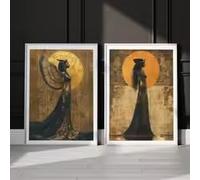 BMGKYAGL Affiches de déesses égyptiennes pour la décoration de la chambre, du salon et de la maison - Peinture sur toile représentant une femme mythologique (60 x 90 cm x 2 / Cadre intérieur)
