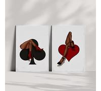 BMGKYAGL Affiches de la série Black Female : Femme sexy en tenue de poker, impression sur toile, art mural moderne pour la décoration du salon (80 x 120 cm x 2/sans cadre)