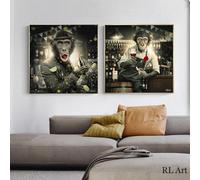BMGKYAGL Affiches et impressions de peinture animalière pour la décoration de la chambre, peinture murale, art du singe, décoration de bar avec vin rouge 40 x 40 cm x 2 sans cadre