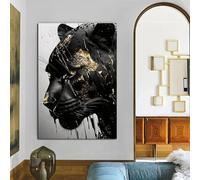 BMGKYAGL Affiches et impressions murales abstraites de panthère noire noire et dorée, peinture sur toile, images murales pour salon, décoration d'intérieur, 50 x 70 cm, sans cadre