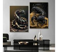 BMGKYAGL Affiches et impressions sur toile représentant des animaux noirs et dorés : méduse, scorpion, serpent, souris (20 x 30 cm x 2 / sans cadre)