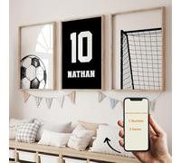BMGKYAGL Affiches murales de football numérotées pour la décoration de chambre de garçon, ensemble de 3 affiches personnalisées sur le thème du football (30 x 45 cm x 3 / cadre intérieur)