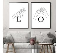 BMGKYAGL Affiches noires et blanches, gestes des mains, lettres d'amour, art mural, impression sur toile, décoration d'intérieur moderne (70 x 100 cm x 2, sans cadre)