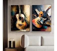 BMGKYAGL Aquarelle abstraite, affiche de guitare, instrument de musique, peinture sur toile, art mural, impressions, photos, décoration de salon, 50 x 70 cm, sans cadre