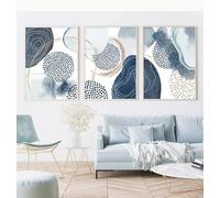 BMGKYAGL Art mural abstrait scandinave aquarelle peinture bleu or formes géométriques affiche impression maison chambre salon décor 40x60 cm x 3 sans cadre