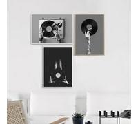 BMGKYAGL Black and White Vinyl Record Photo Poster Canvas Painting Vintage Music Prints Musician Music Studio Decor Picture(50x70cmx3/Frameless)