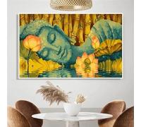 BMGKYAGL Buddha Statue and Lotus Modern Buddhist Print Art Canvas Poster for Living Room Decoration Home Wall Decor(50x70cm/Frameless)