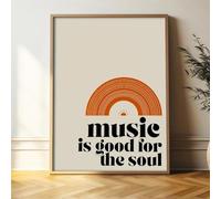 BMGKYAGL Citations rétro « La musique est bonne pour l'âme » Impressions sur toile Superbes affiches d'art musical pour une décoration intérieure moderne Cadre 70 x 100 cm