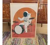 BMGKYAGL Décor murale sur toile abstraite rétro représentant un astronaute, affiche artistique sur toile sur le thème de la musique spatiale pour Décor salon chambre (50x70cm/sans cadre)