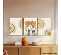 BMGKYAGL Décoration moderne, ensemble de peintures abstraites vintage style moderne avec motif soleil doré et feuilles, format 70 x 100 cm x 3 (sans cadre)