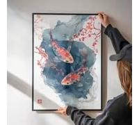 BMGKYAGL Décoration murale aquarelle deux carpes koï - Peinture traditionnelle à l'encre de Chine représentant des carpes koï colorées nageant (20x30cm/sans cadre)