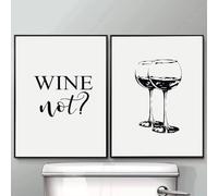 BMGKYAGL Décoration murale humoristique en noir et blanc : citations inspirantes sur l’économie d’eau, verres à vin noirs, affiches et impressions pour la cuisine (70 x 100 cm x 2 / cadre intérieur).