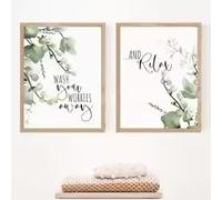 BMGKYAGL Ensemble de toiles décoratives « Feuilles tropicales relaxantes », affiches avec citations apaisantes pour la décoration de salle de bain, affiches imprimées (80 x 120 cm x 2 / sans cadre)