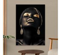 BMGKYAGL Femme noire, affiche d'art féminin, portrait de femme, impressions noir et or, art moderne, peinture sur toile, décoration (20x30cm/cadre intérieur)