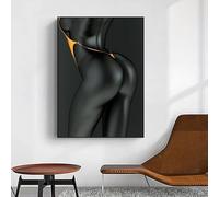 BMGKYAGL Femme noire sexy moderne portant un bikini doré, peinture sur toile, art mural, art corporel sexy, affiches, impressions, décoration murale, 80x140 cm, sans cadre